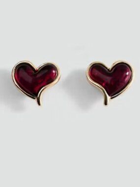 Mango Gold-Trim Red Heart Earrings